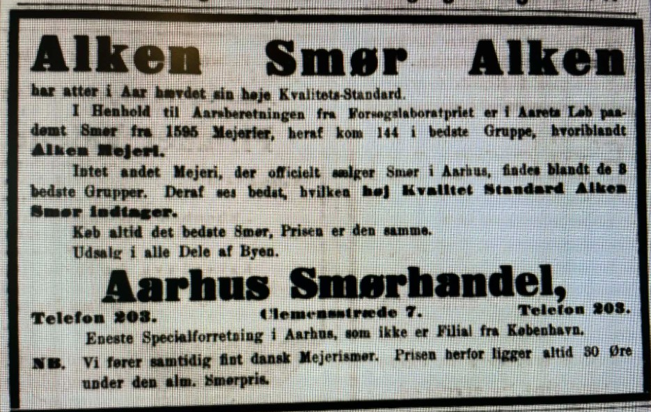 Read more about the article I 1926 var Alken kendt for det bedste smør